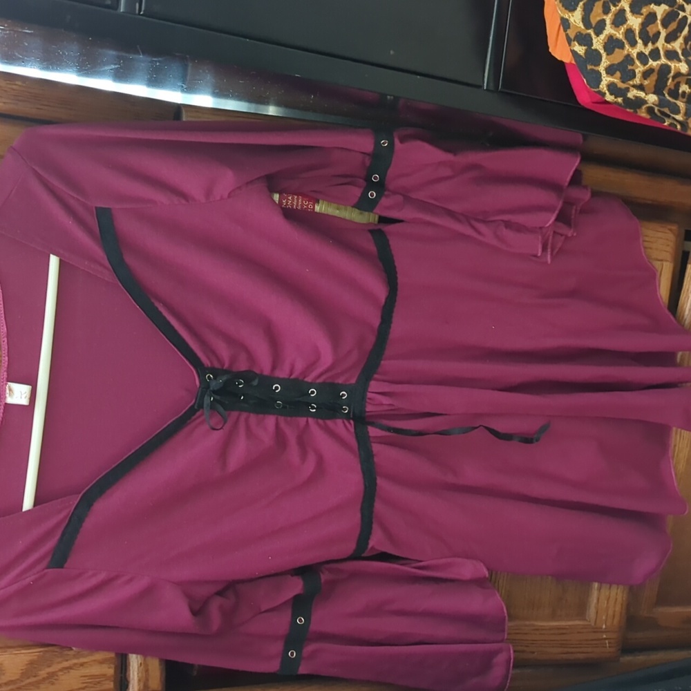Women's Burgundy Lace-Up Blouse